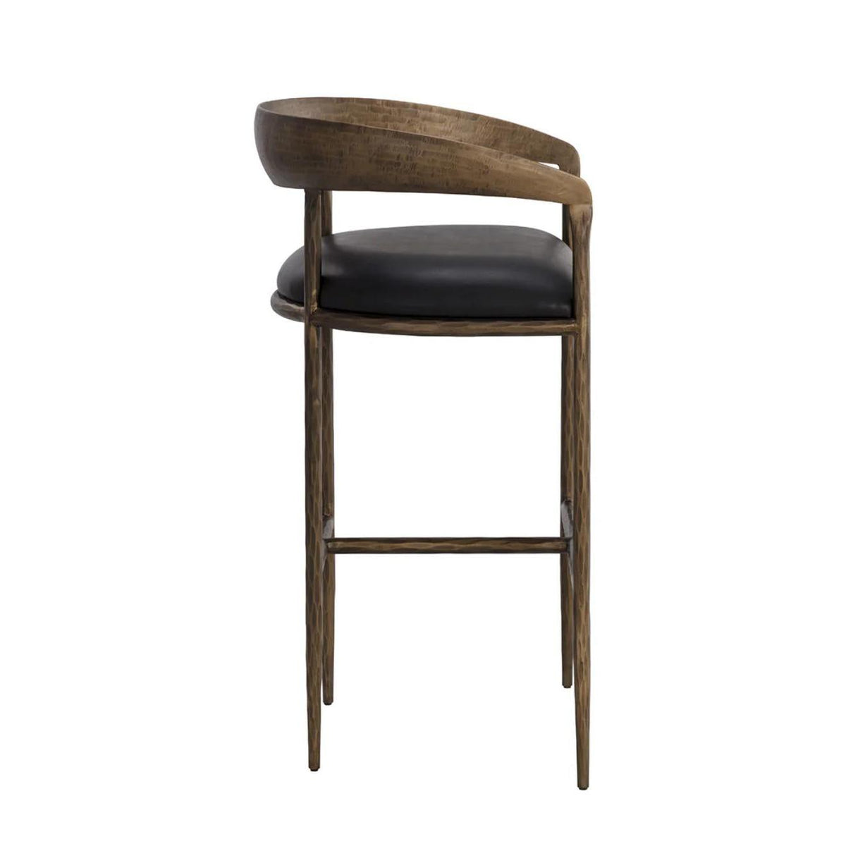 Zanatta Charcoal Black Leather & Antique Brass Barstool - Stool Detail | Bone & Brass