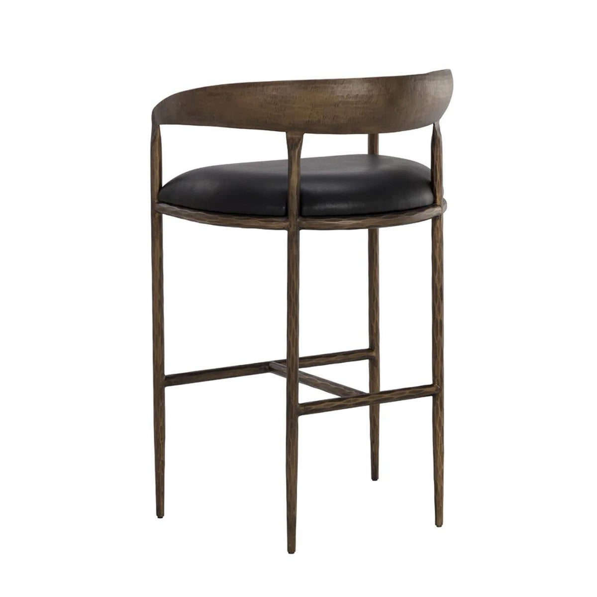 Zanatta Charcoal Black Leather & Antique Brass Barstool - Stool Side View | Bone & Brass