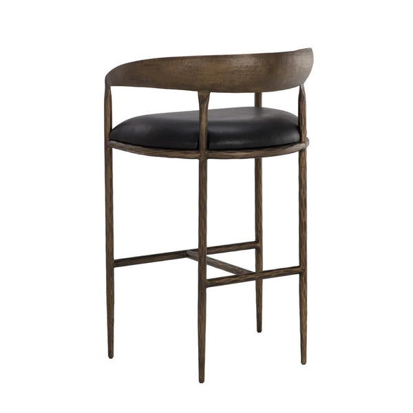 Zanatta Charcoal Black Leather & Antique Brass Barstool - Stool Side View | Bone & Brass