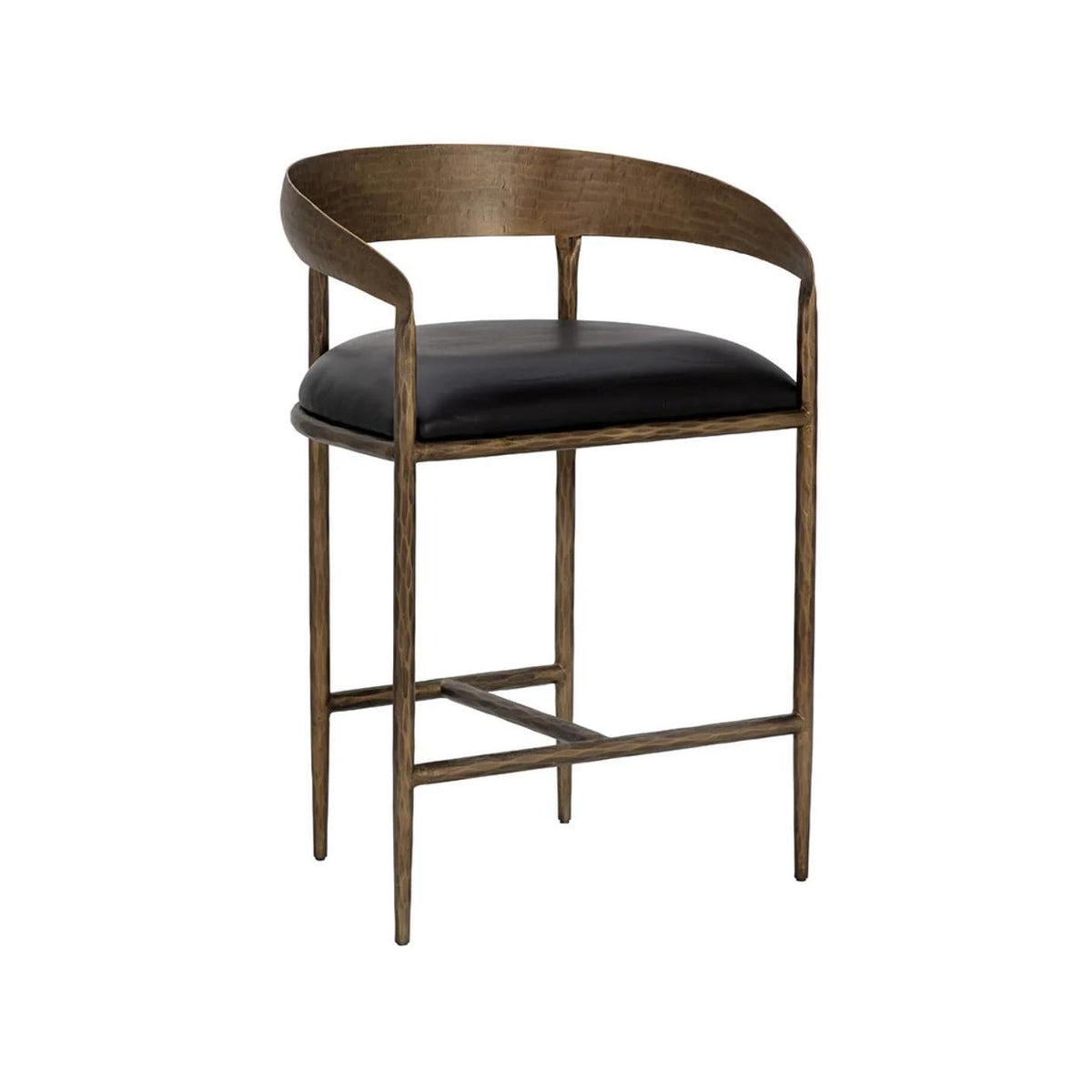 Zanatta Antique Brass & Black Leather Counter Stool | Bone & Brass