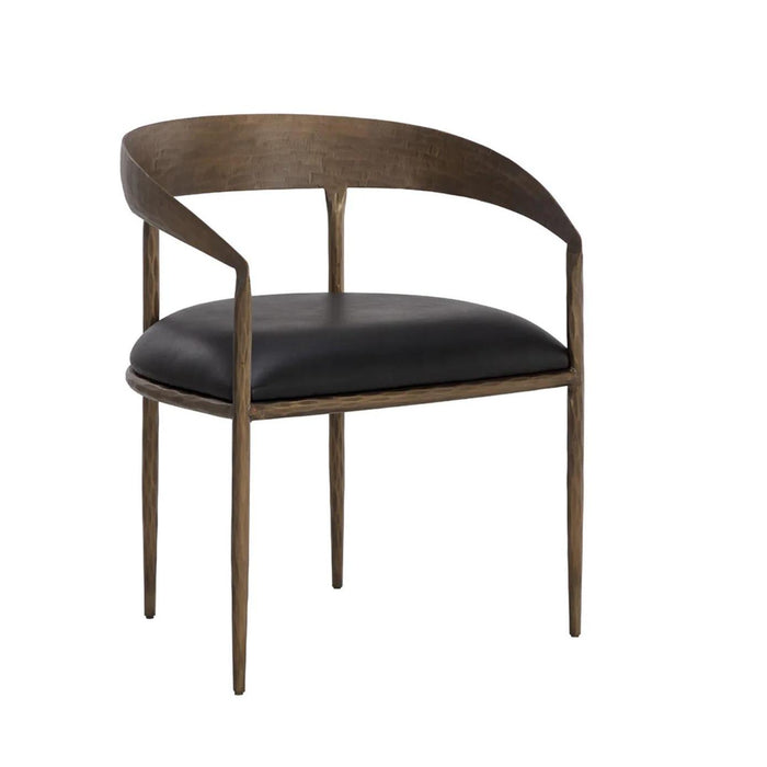 Zanatta Antique Brass & Black Leather Dining Armchair | Bone & Brass