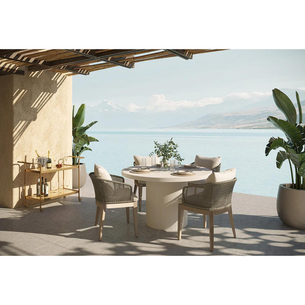 Capri Grey Woven Dining Armchair - Outdoor Dining Chair Side View | Bone & Brass