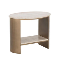 Roshni Antique Gold & Travertine Side Table | Bone & Brass