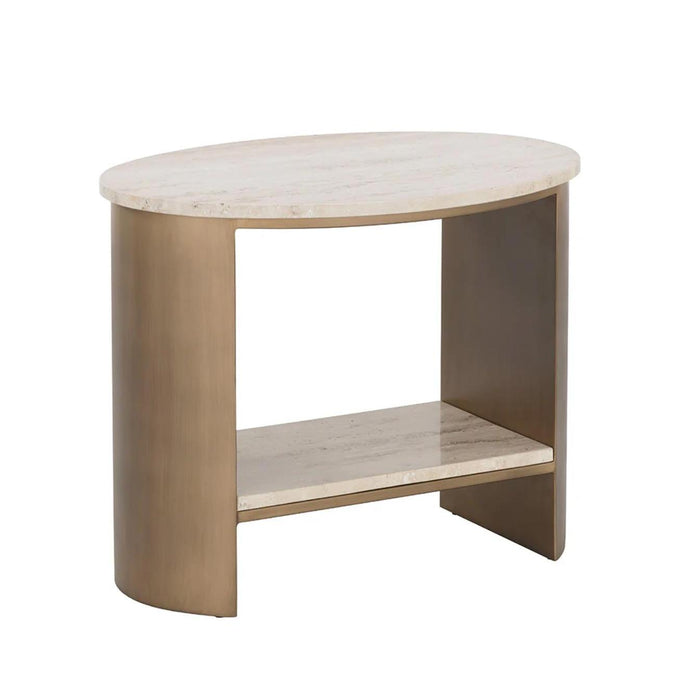 Roshni Antique Gold & Travertine Side Table | Bone & Brass