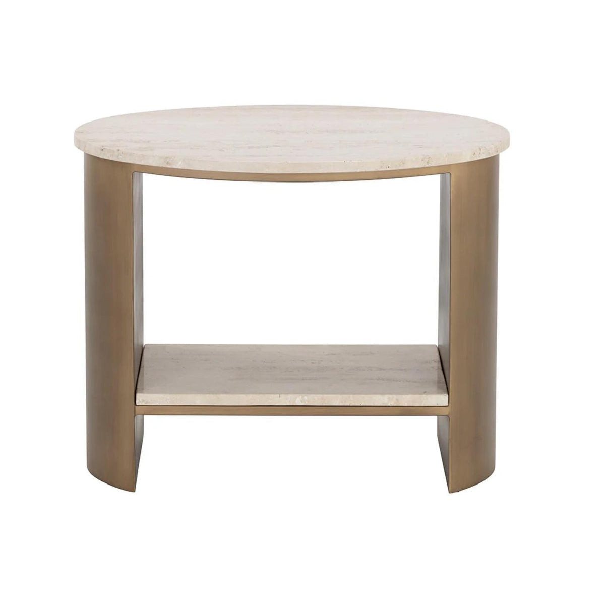 Roshni Antique Gold & Travertine Side Table - Table View | Bone & Brass