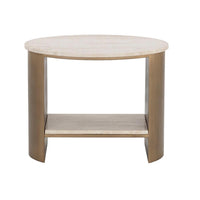 Roshni Antique Gold & Travertine Side Table - Table View | Bone & Brass