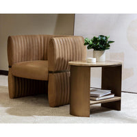 Roshni Antique Gold & Travertine Side Table - Table Side View | Bone & Brass