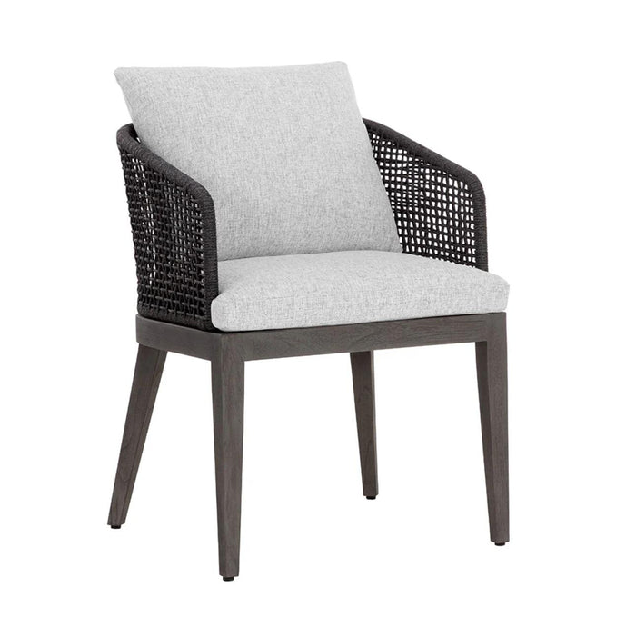 Capri Charcoal Grey Woven Dining Armchair | Bone & Brass