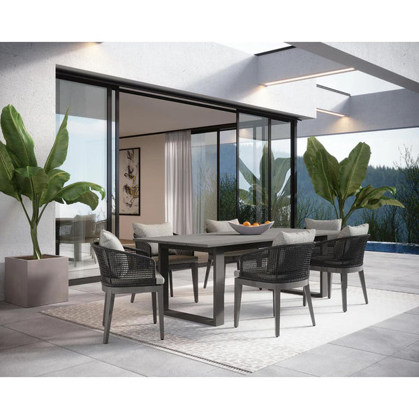 Capri Charcoal Grey Woven Dining Armchair - Outdoor Dining Chair Side View | Bone & Brass