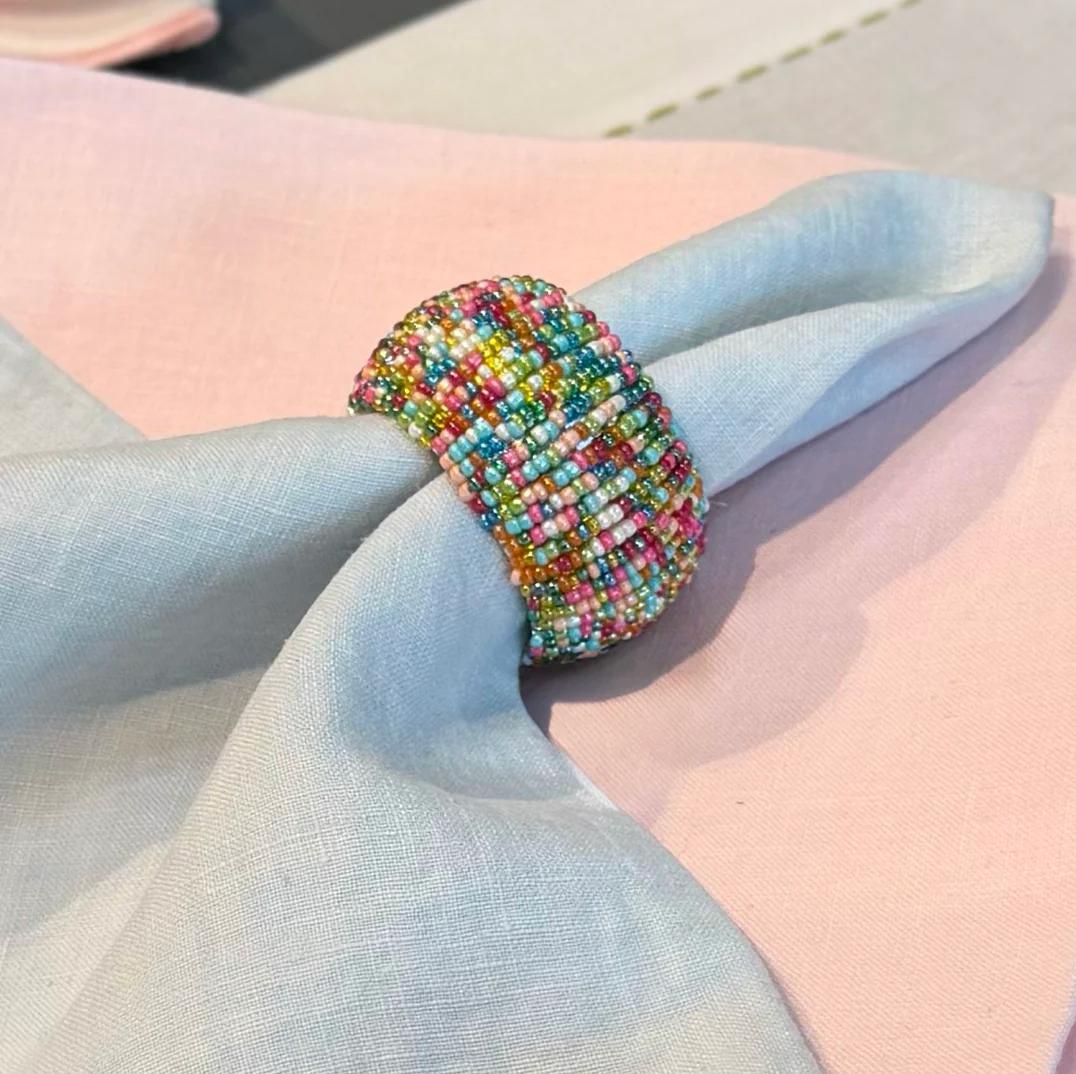 Candy Sprinkles Beaded Colorful Napkin Ring - Ring Detail | Bone & Brass