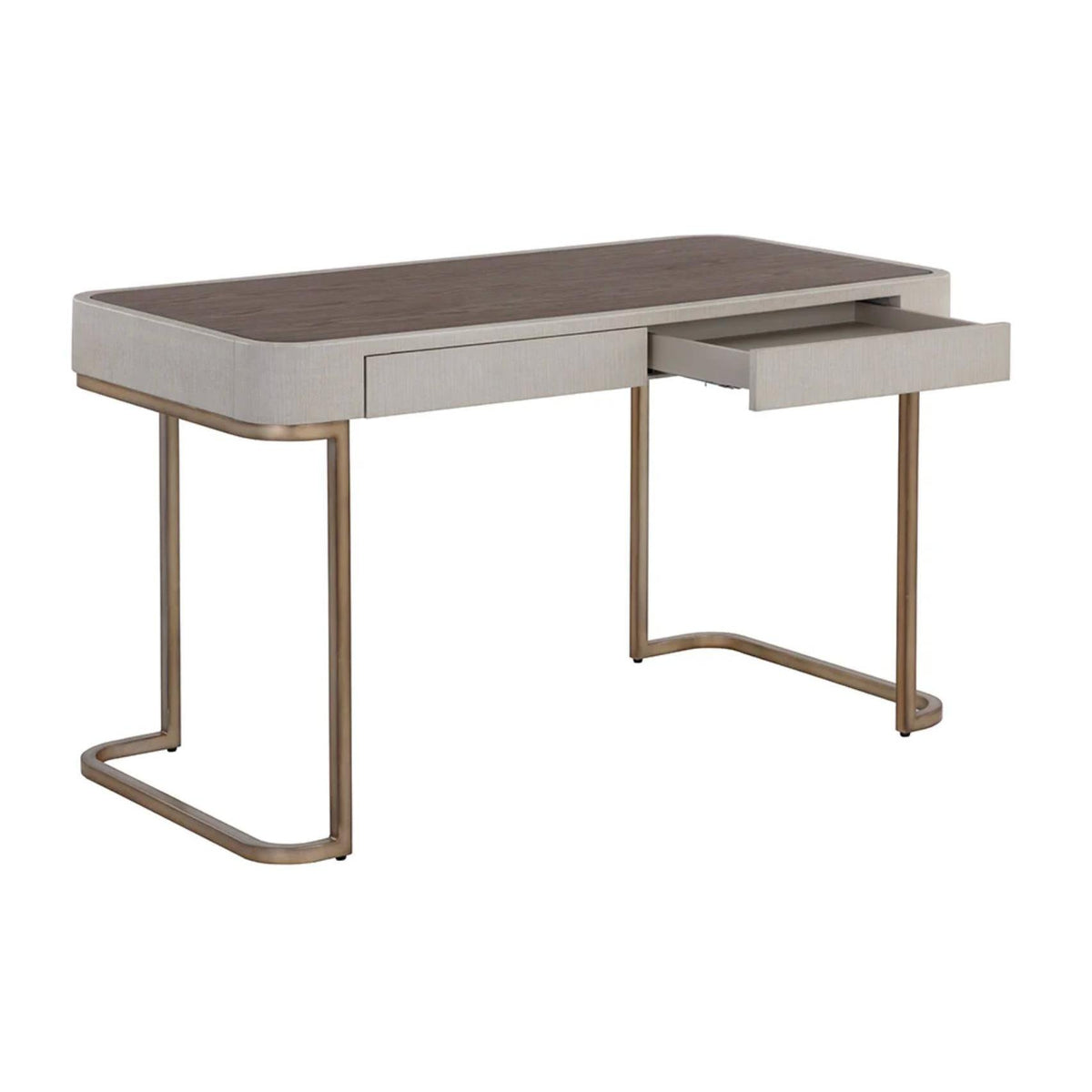 Jamille Cream & Warm Brass Desk - Desk View | Bone & Brass