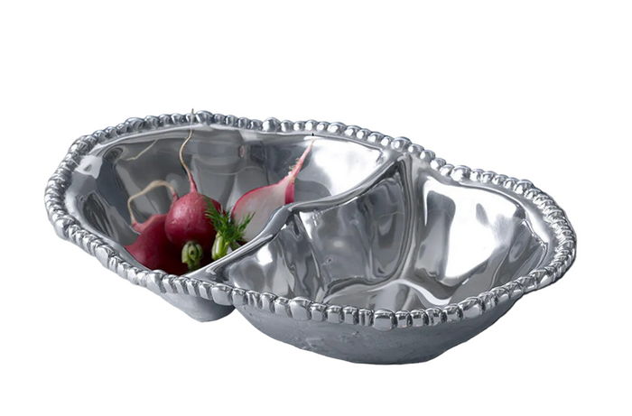 Silver Organic Shape Pearl Double Dip Serving Bowl