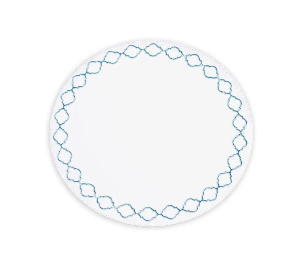 Vida Blue Embroidered Quatrefoil Round Placemats Set of 4