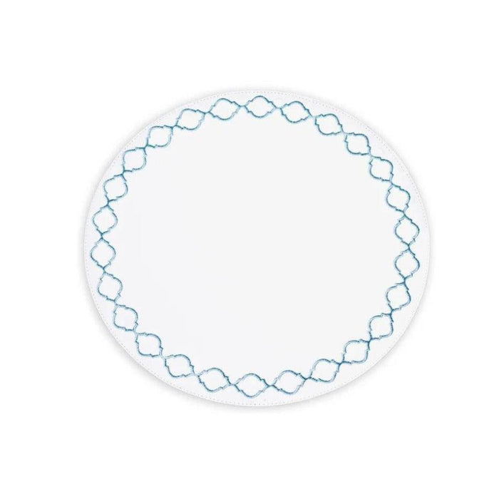 Vida Blue Embroidered Quatrefoil Round Placemats Set of 4 | Bone & Brass
