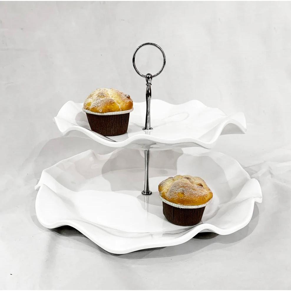White Havana Two Tiered Server Platter - Platter Detail | Bone & Brass