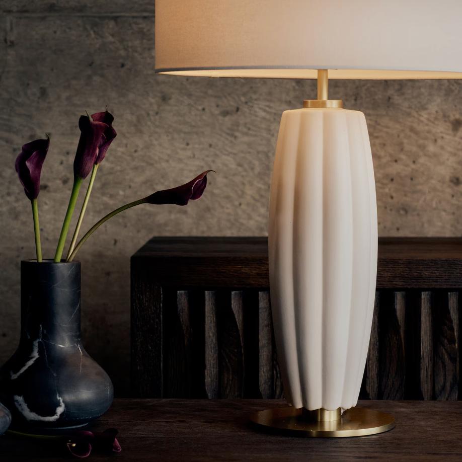 Crocus Ceramic Table Lamp - White - Lamp Base Detail | Bone & Brass