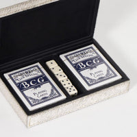 Andres Hair on Hide Playing Card Set - Grey - Side View | Bone & Brass