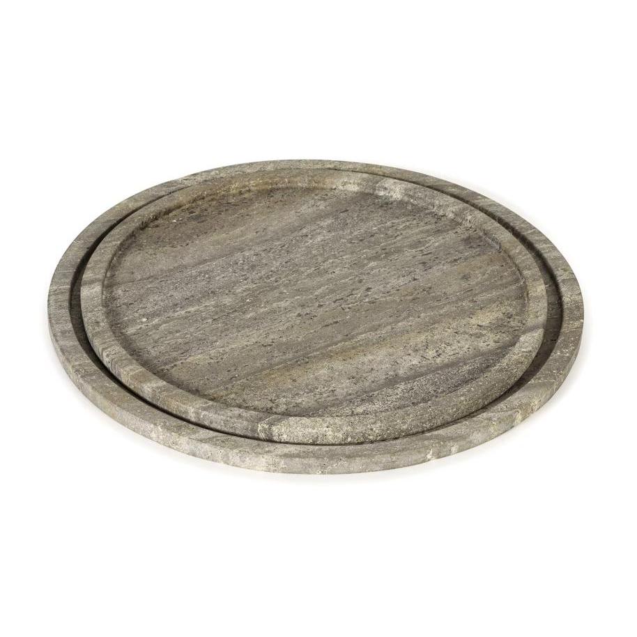 Sutton Round Travertine Tray Set - Grey | Bone & Brass