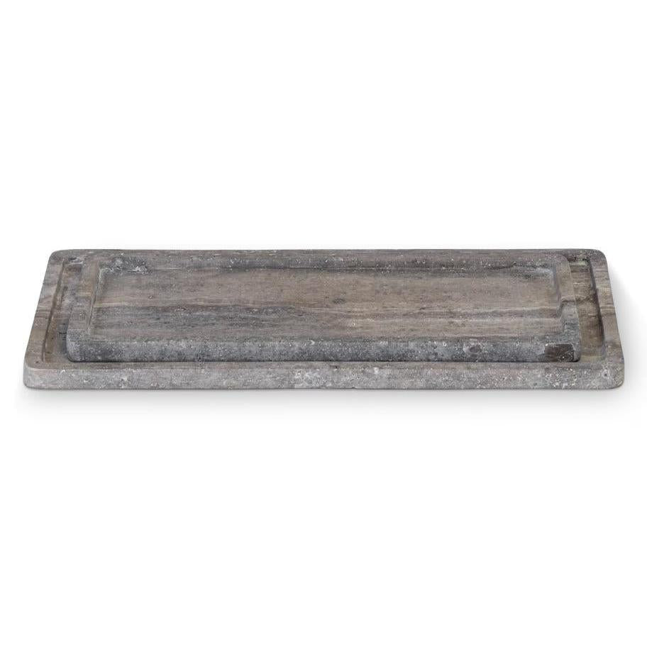 Sutton Grey Rectangle Travertine Tray Set | Bone & Brass