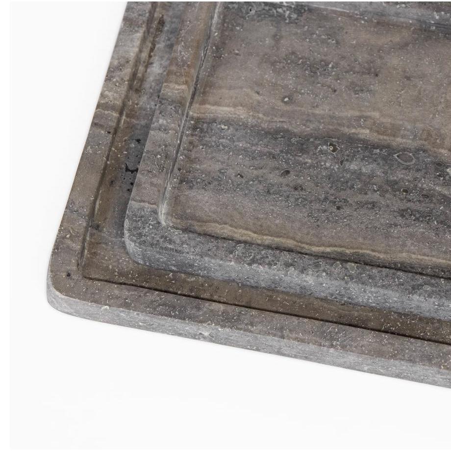 Sutton Grey Rectangle Travertine Tray Set - Tray Detail | Bone & Brass