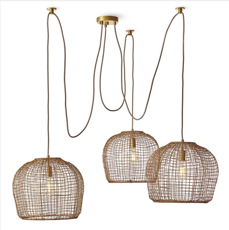Selene Natural Woven Multi Basket Chandelier | Bone & Brass