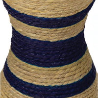 Maren Natural Seagrass Table w/ Navy Stripes - Table Side View | Bone & Brass