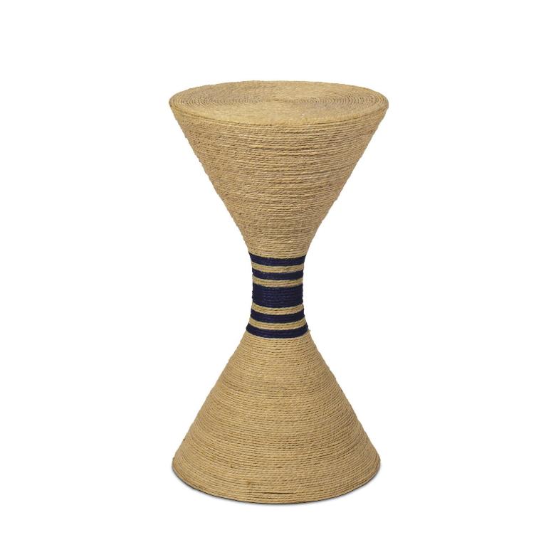 Maren Medium Natural Seagrass Table | Navy Stripes | Bone & Brass