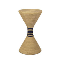 Maren Medium Natural Seagrass Table | Navy Stripes | Bone & Brass