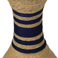 Maren Medium Natural Seagrass Table | Navy Stripes - Table Side View | Bone & Brass