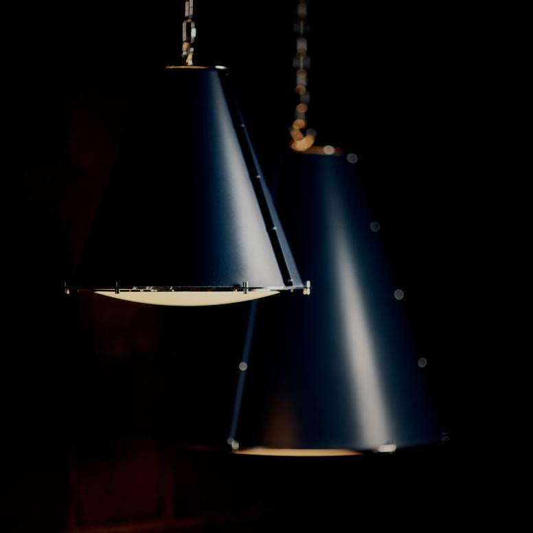 French Maid Navy Blue & Nickel Small Chandelier - Chandelier Installed | Bone & Brass