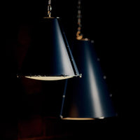 French Maid Navy Blue & Nickel Small Chandelier - Chandelier Installed | Bone & Brass
