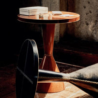 Gabe Cognac Leather Accent Table - Table Side View | Bone & Brass