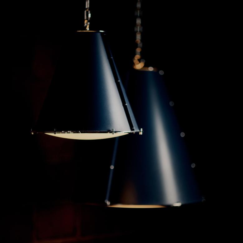 French Maid Navy Blue & Nickel Large Chandelier - Chandelier Installed | Bone & Brass