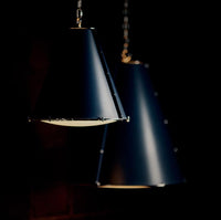 French Maid Navy Blue & Nickel Large Chandelier - Chandelier Installed | Bone & Brass