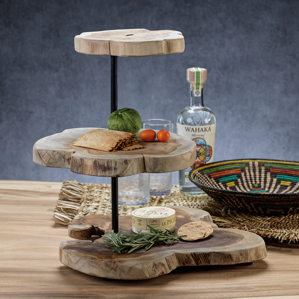 Banda 3-Tier Teak Root Serving Tray