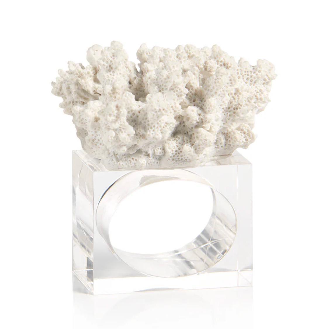 Leah Clear Acrylic & Coral Napkin Rings, Set of 6 | Bone & Brass