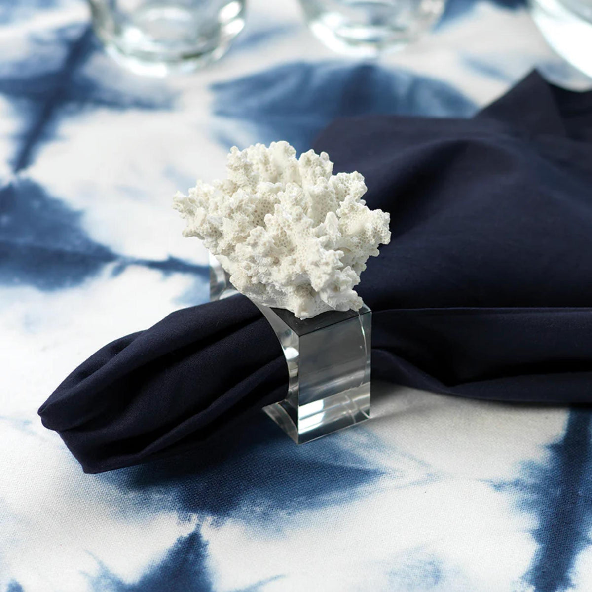 Leah Clear Acrylic & Coral Napkin Rings, Set of 6 - Ring Detail | Bone & Brass