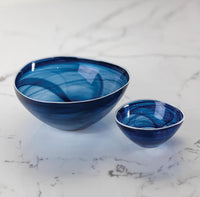 Monte Carlo Large Indigo Alabaster Glass Bowls, Set of 2