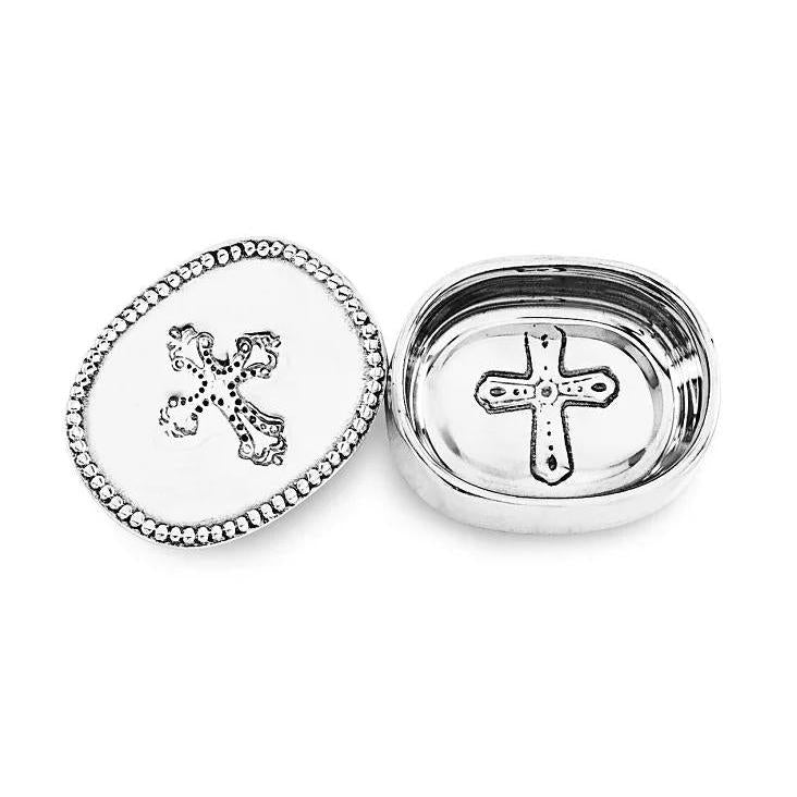 Silver Cross Oval Keepsake Box