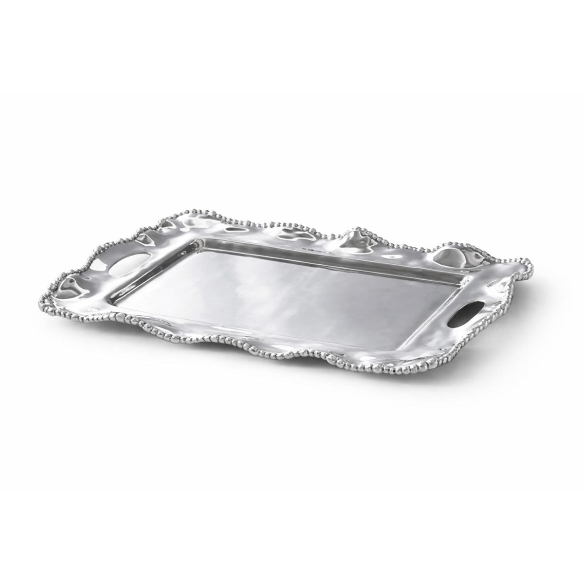 Silver Organic Pearl Medium Rectangular Tray w/ Handles | Bone & Brass