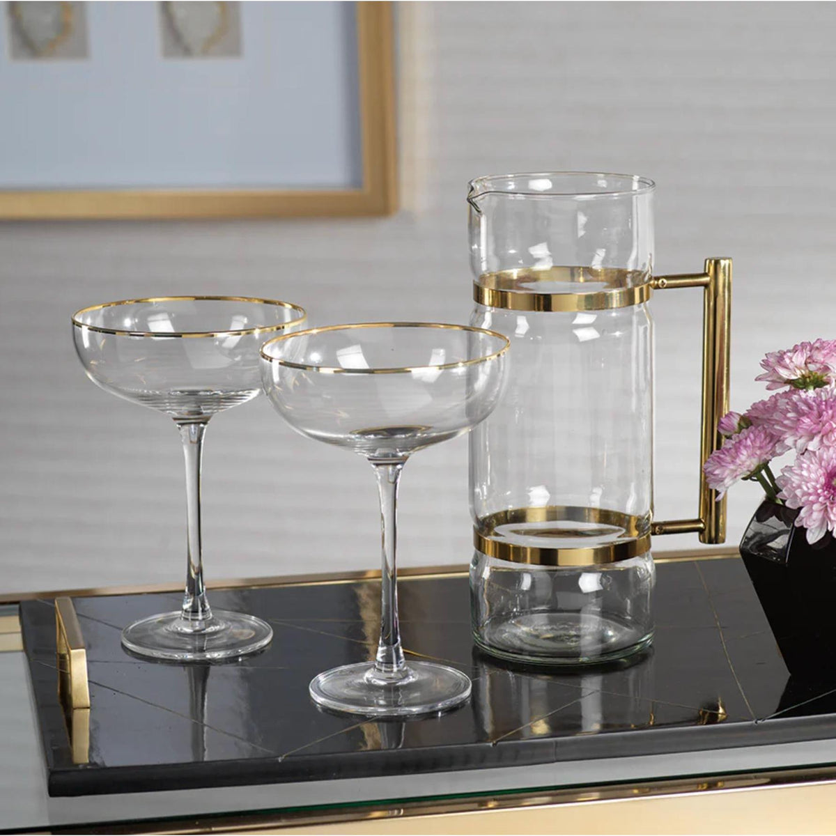 Gold Rim Bowl Martini Glasses, Set of 4 - Glass Detail | Bone & Brass