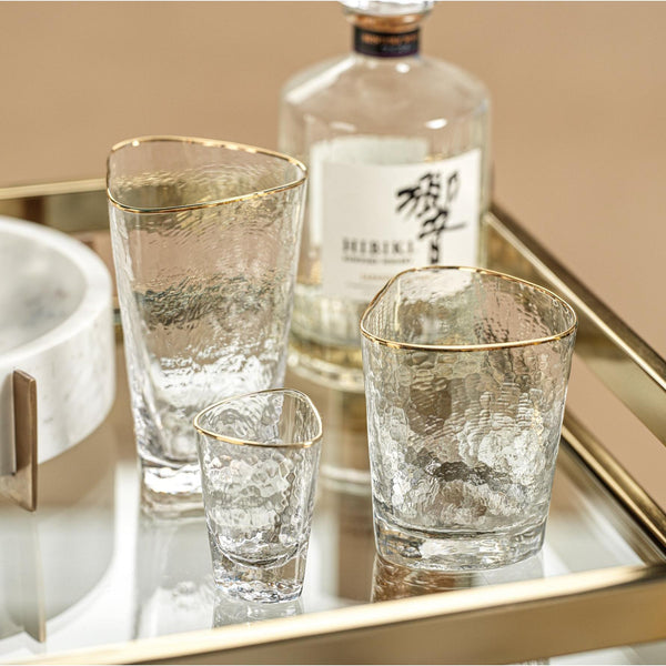 Kamarone Triangular Highball Glasses Gold Rim, Set 4