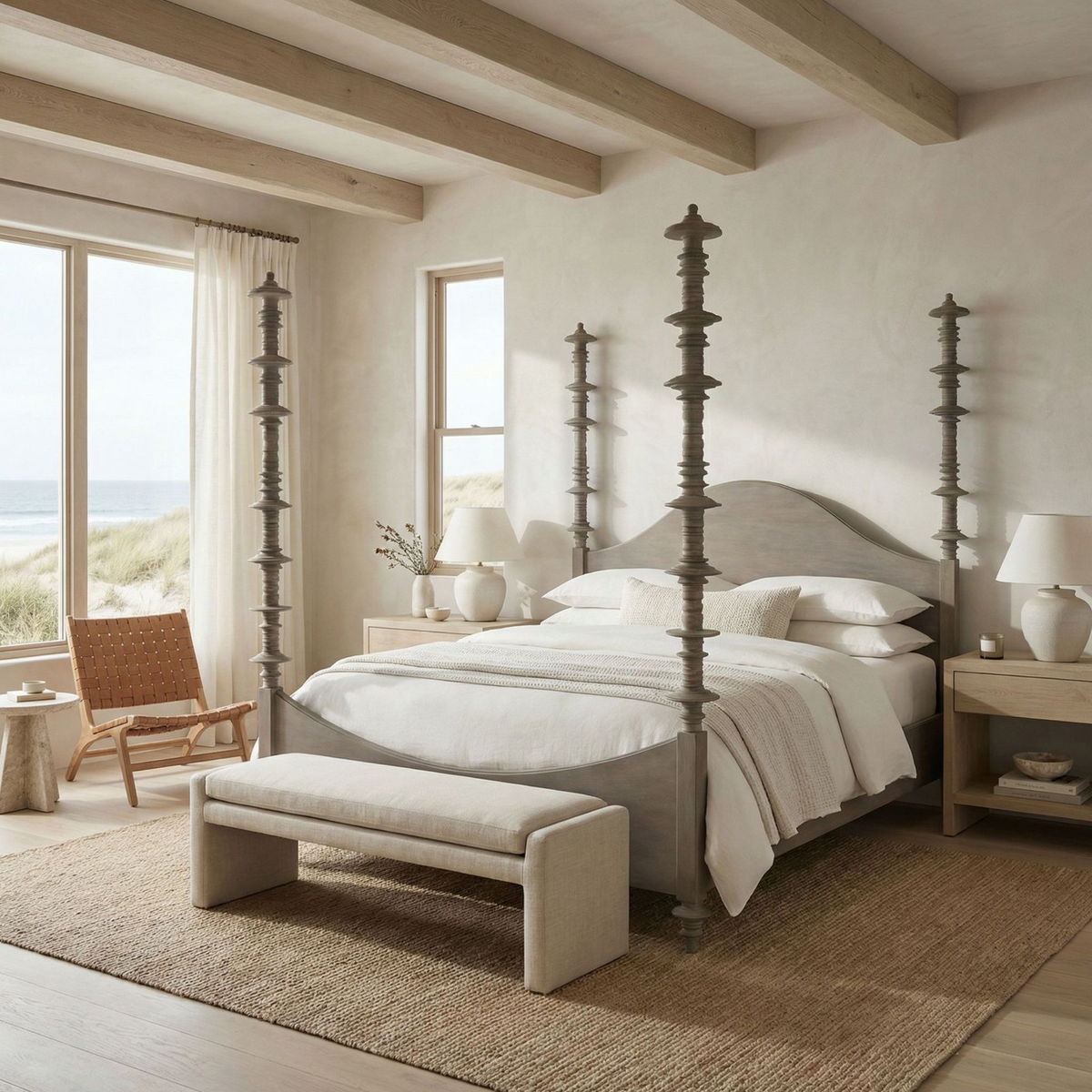 Ferret Four Poster Bed Weathered Taupe - Bed Headboard Detail | Bone & Brass