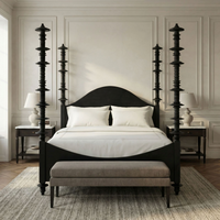 Ferret Four Poster Bed Hand Rubbed Black - Bed Side View | Bone & Brass