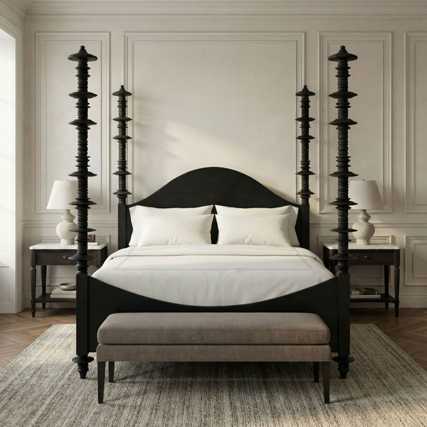 Ferret Four Poster Bed Hand Rubbed Black - Bed Side View | Bone & Brass