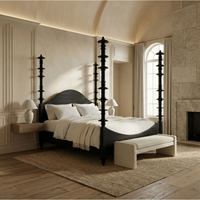 Ferret Four Poster Bed Hand Rubbed Black - Bed Headboard Detail | Bone & Brass