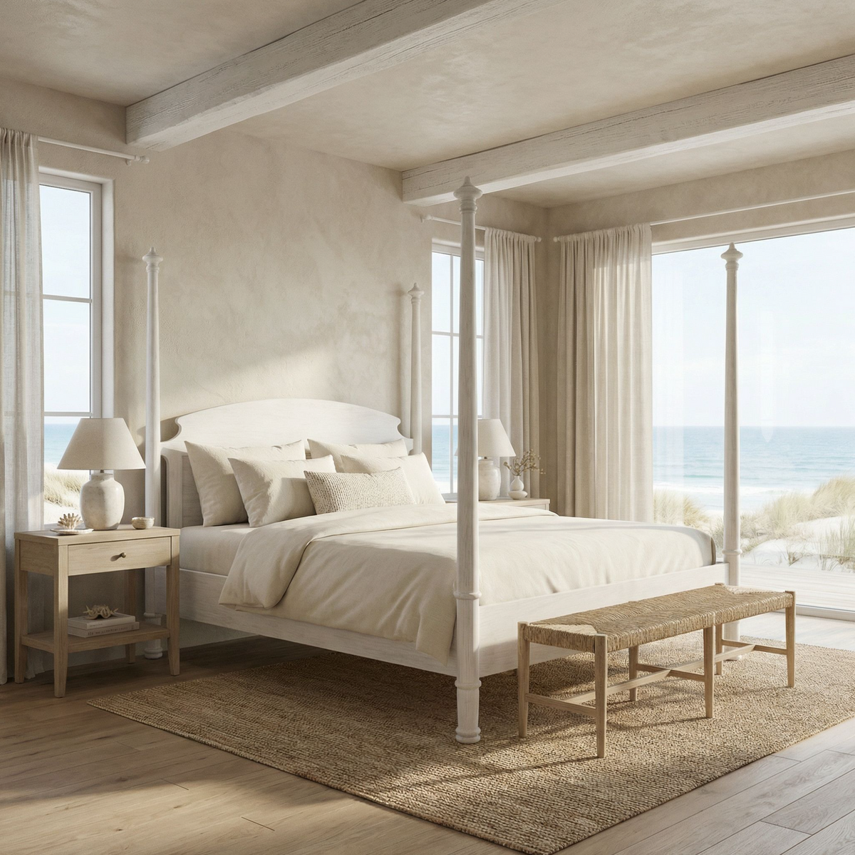 Douglas Four Poster Bed, White Wash or Black - Bed Headboard Detail | Bone & Brass