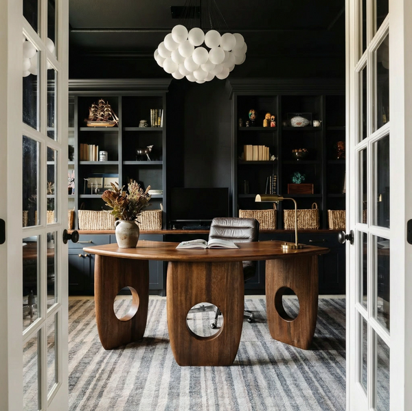 Dark Walnut Curved Office Desk
