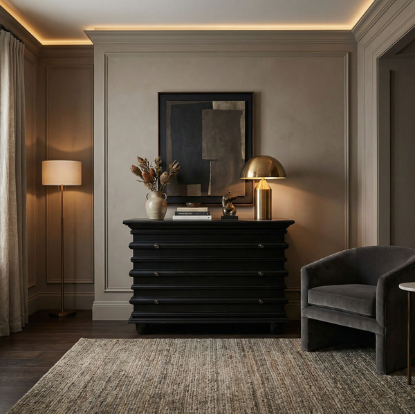Ascona 3-Drawer Chest, Hand Rubbed Black - Dresser Side View | Bone & Brass
