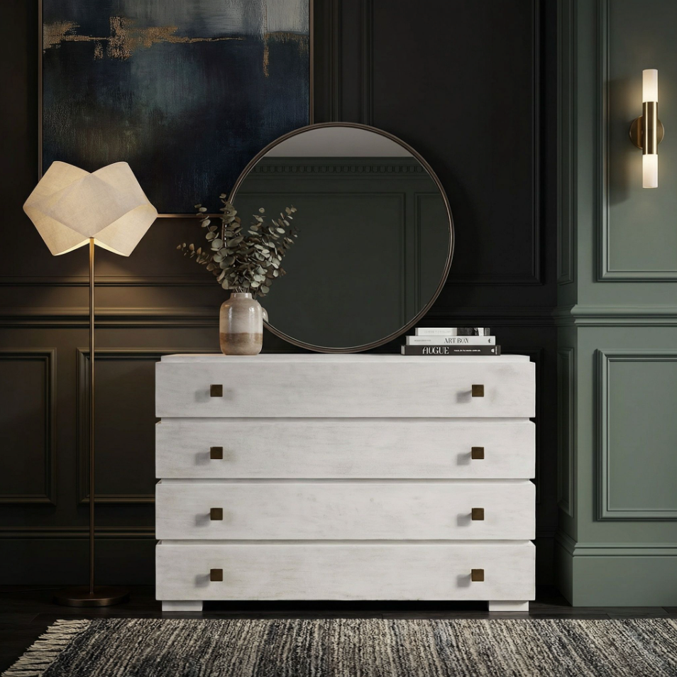 Hofman Dresser, White Washed or Pale Black - Dresser Side View | Bone & Brass
